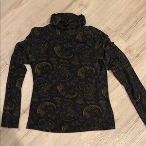 Evereve Black and Gold Paisley Turtleneck Top
